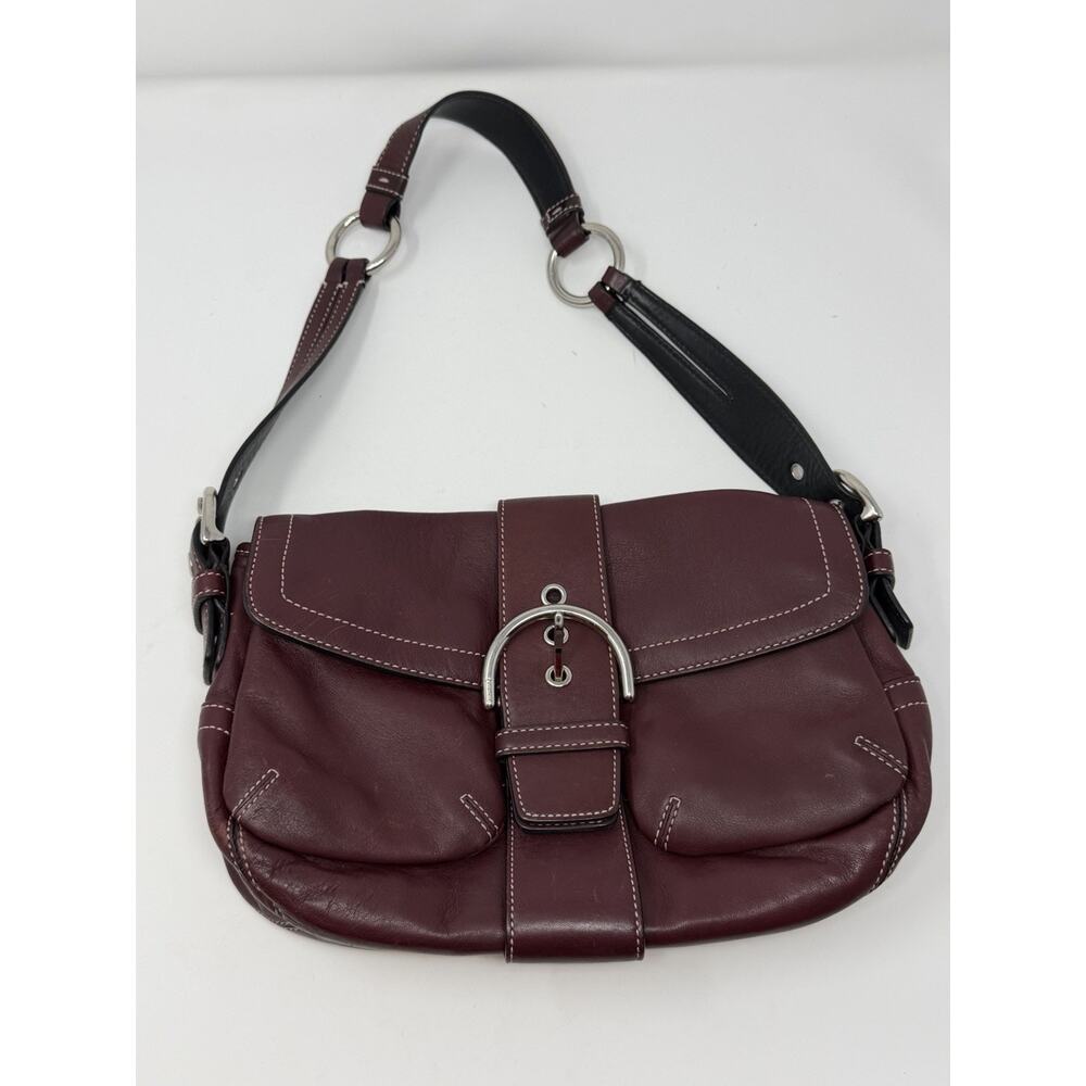 Vintage COACH #3653 Burgundy Leather Soho Flap Buckle Pocket Purse Bag Y2K RARE